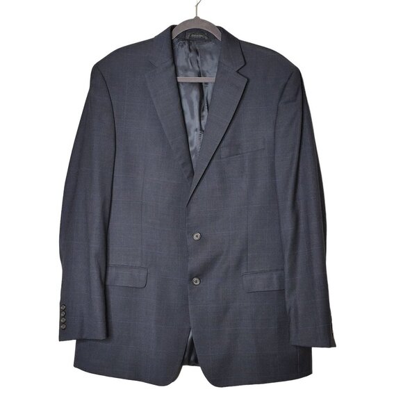 Lauren Ralph Lauren Blazer Men's 44L Flawed Wool Plaid Navy Blue Old Money Acade - Picture 1 of 12